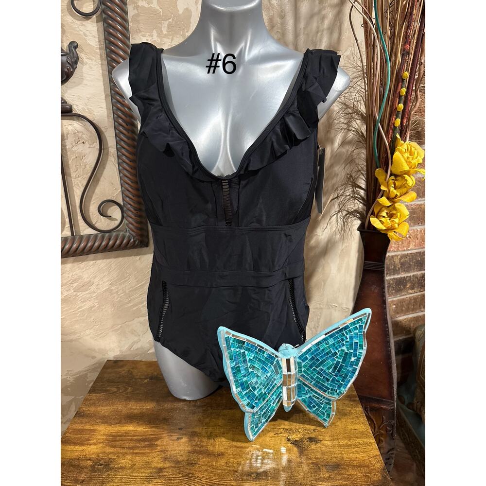 NWT Allure Strappy Front black fashion One-Piece Swimsuit
